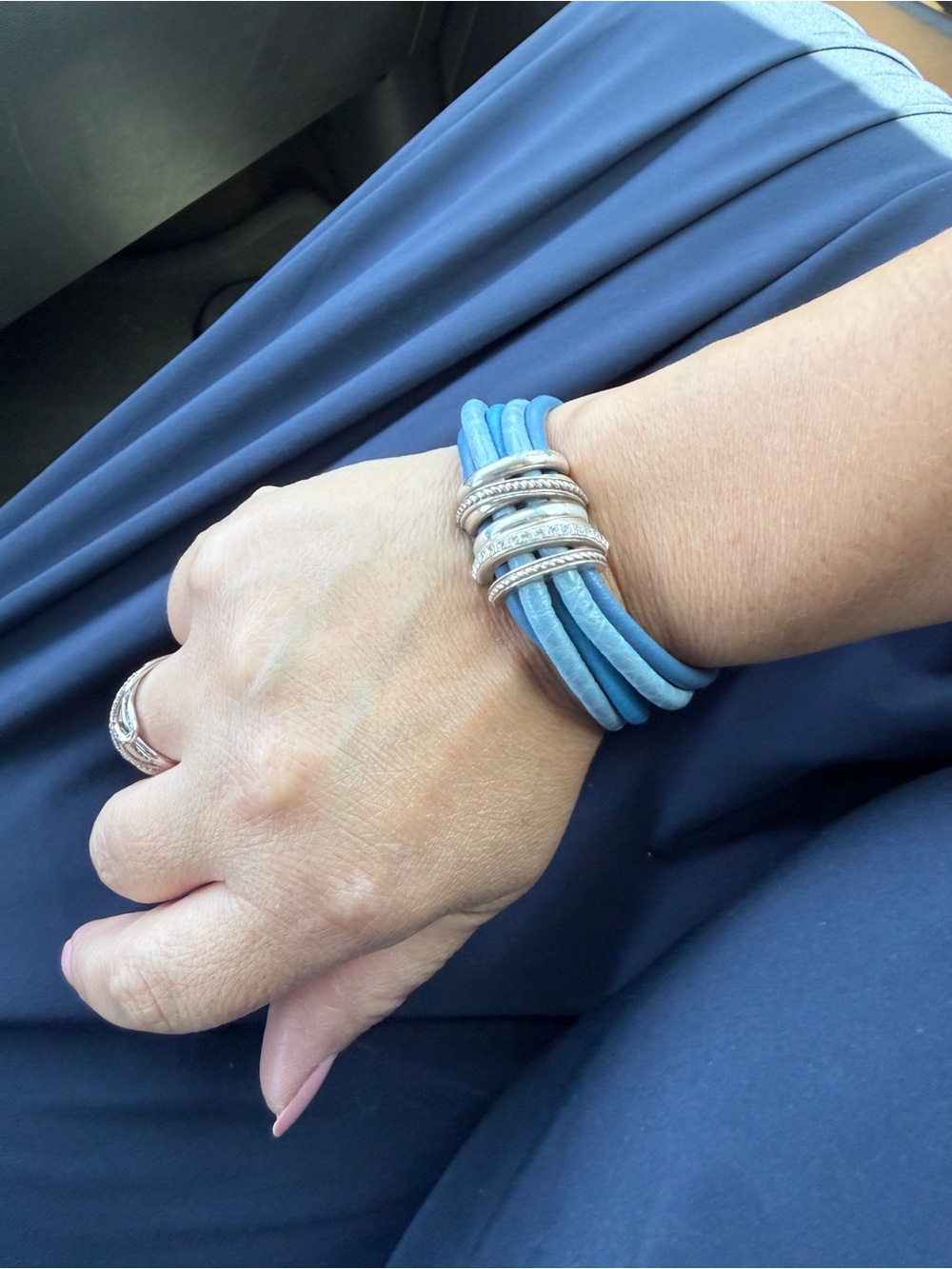 Brighton Sky Blue Multi-Strand Leather Bracelet with Silver Rings